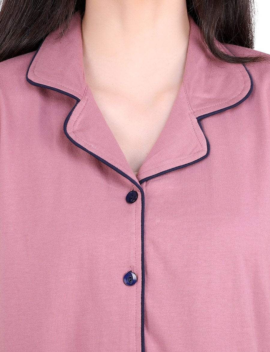 Solid Onion Pink  Stylist Night Suit  Set