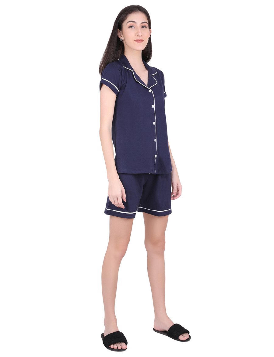 Solid Navy Blue Stylist Night Suit Set