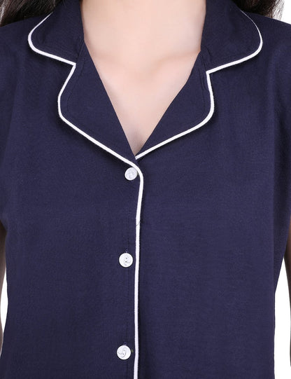 Solid Navy Blue Stylist Night Suit Set