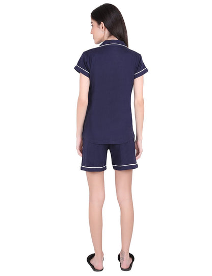 Solid Navy Blue Stylist Night Suit Set
