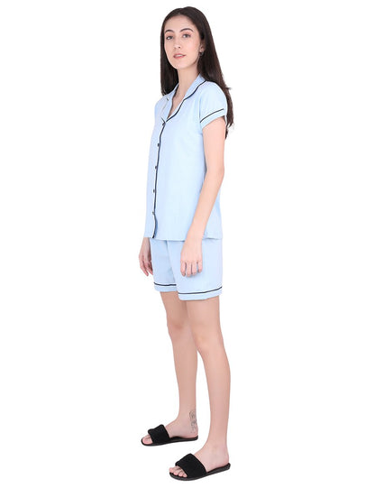 Solid Sky Blue Stylist Night Suit Set