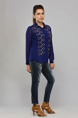 SAI 33 Royal Blue Georgette Shirt