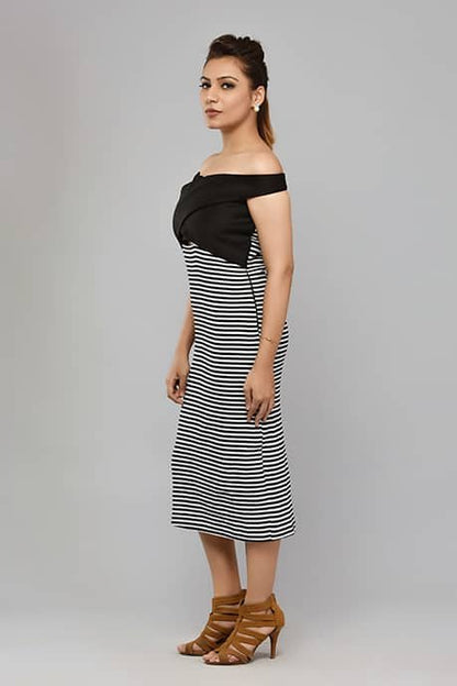 SAI 37 Off Shoulder Dress(Black & White)