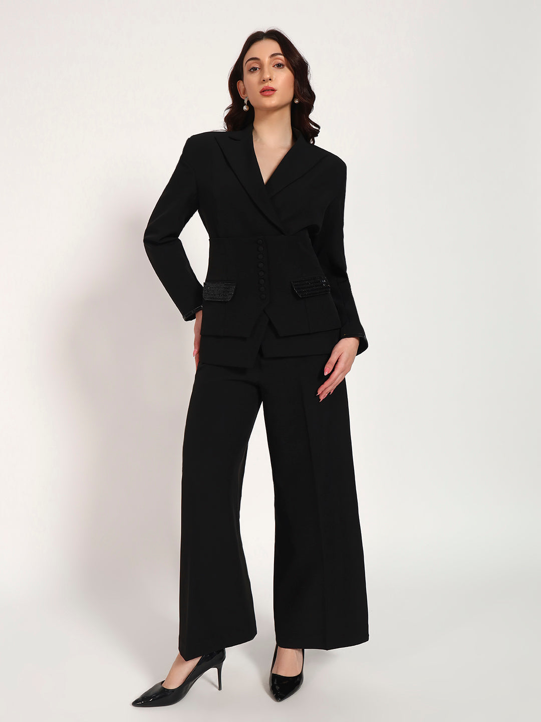 Noir Authority Banana Crepe 3-Piece Blazer Set