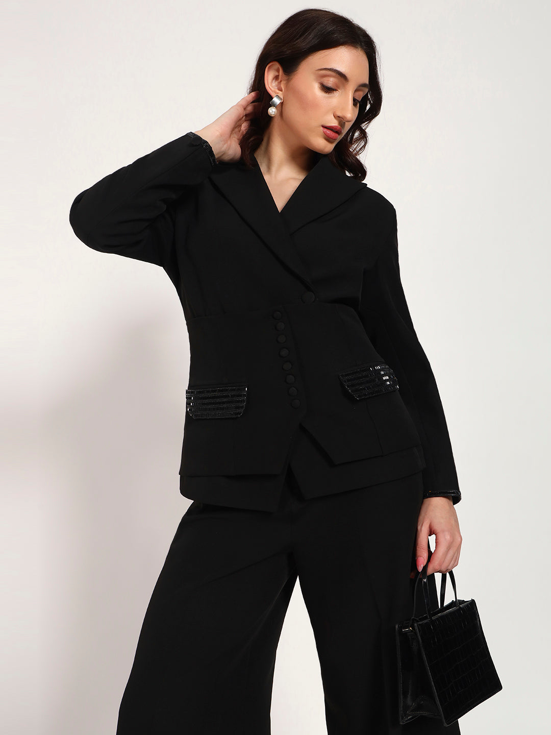 Noir Authority Banana Crepe 3-Piece Blazer Set