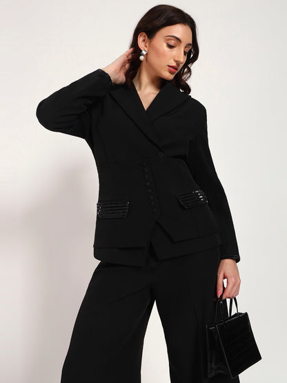 Noir Authority Banana Crepe 3-Piece Blazer Set