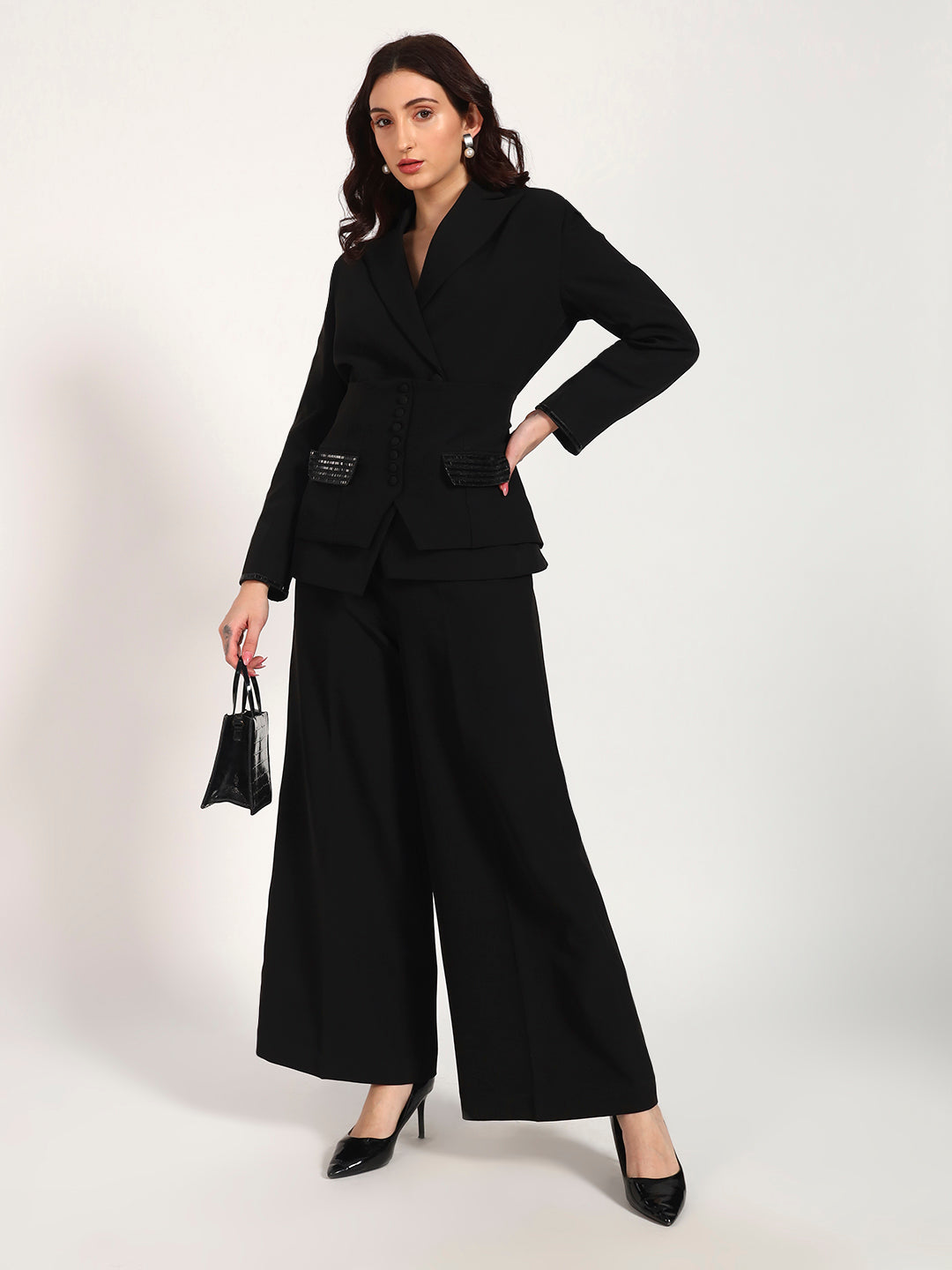 Noir Authority Banana Crepe 3-Piece Blazer Set
