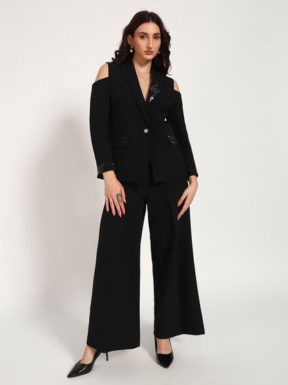 Noir Edge Cold-Shoulder Banana Crepe Blazer Set(Set of 2)