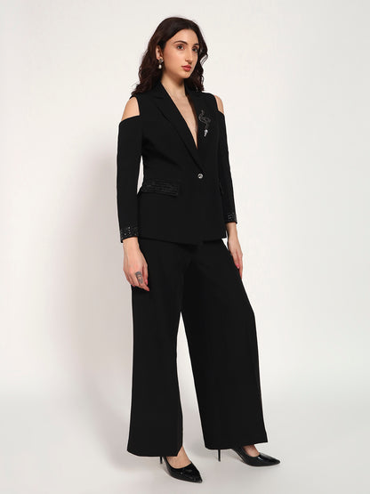 Noir Edge Cold-Shoulder Banana Crepe Blazer Set(Set of 2)
