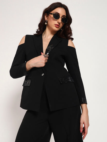 Noir Edge Cold-Shoulder Banana Crepe Blazer Set(Set of 2)