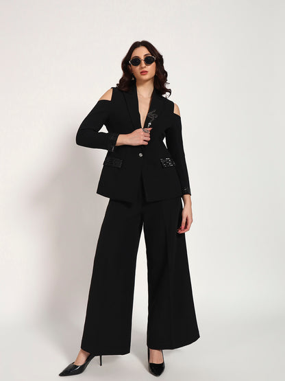 Noir Edge Cold-Shoulder Banana Crepe Blazer Set(Set of 2)