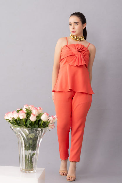 Peach Coral Peplum Coord Set