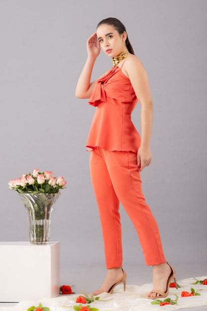 Peach Coral Peplum Coord Set