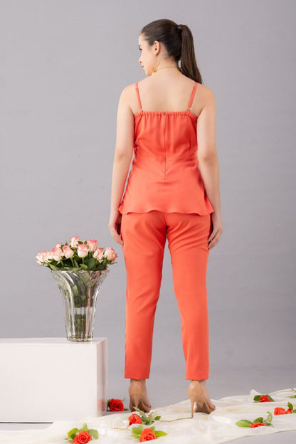 Peach Coral Peplum Coord Set