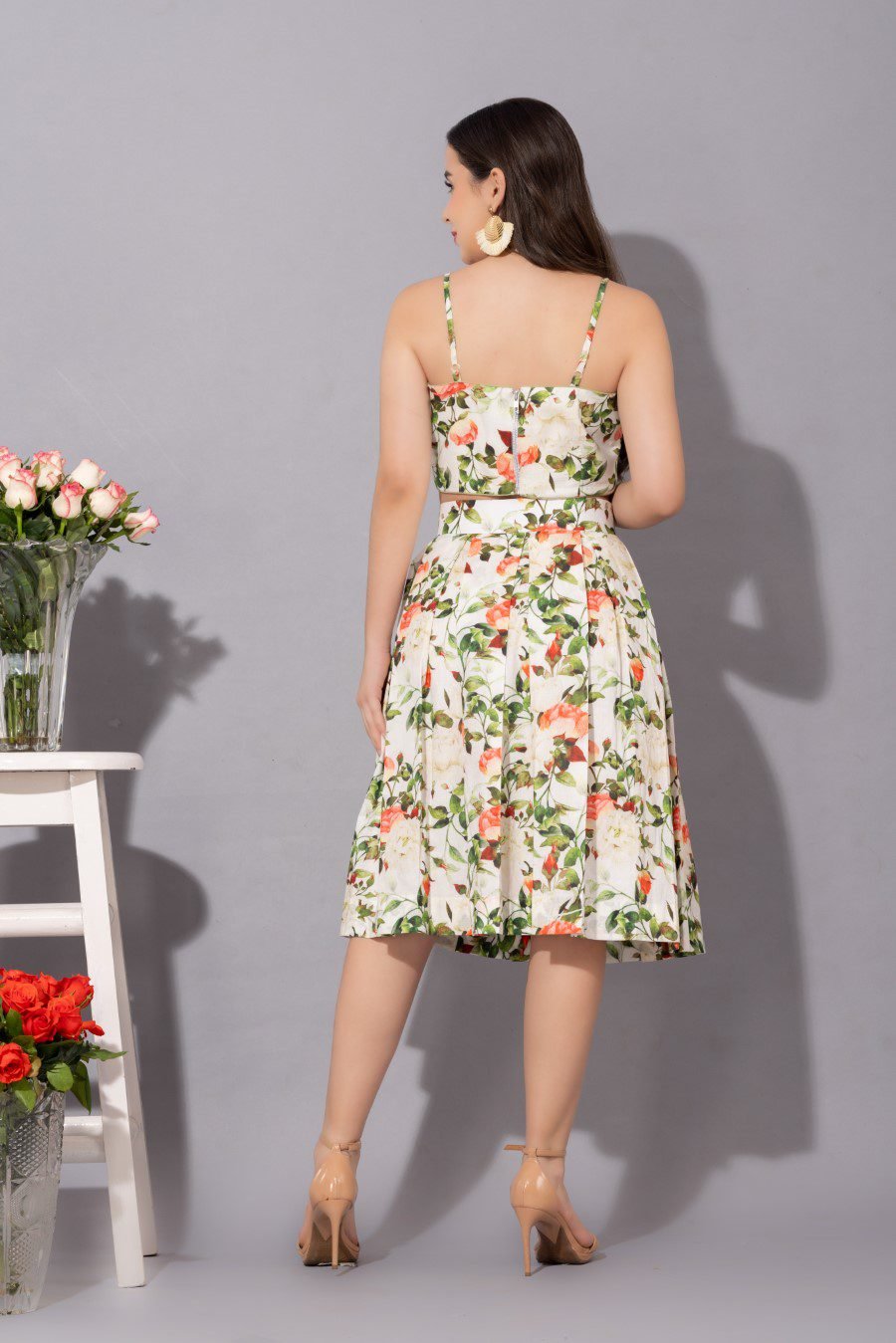 Printed Box Pleats Skirt Coord Set (Set Of 2)