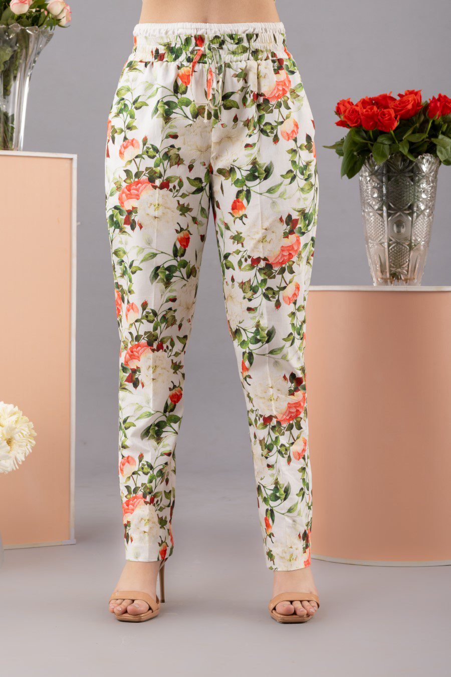 Printed bralette co-ord set with white organza shirt(set of 3)