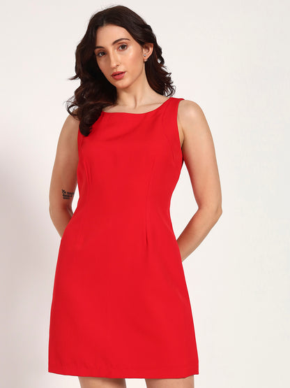 Red Banana Crepe Cut-Sleeve Dress with Jacket Overlay(Set Of 2)
