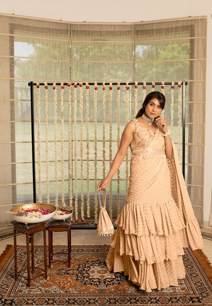 Kovet Peach Bud Layered Saree