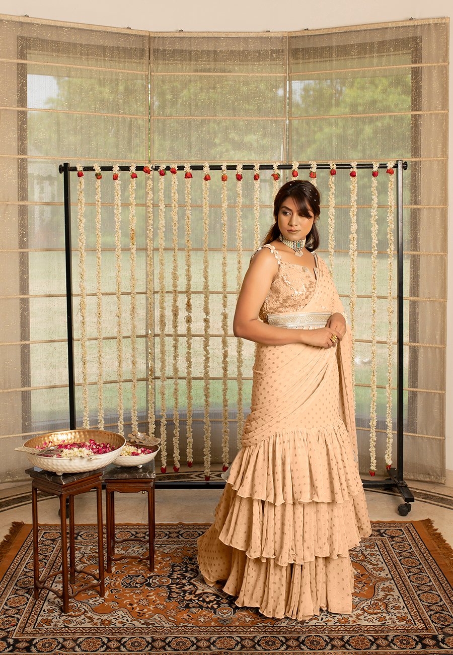 Kovet Peach Bud Layered Saree