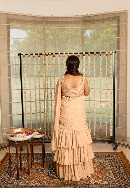 Kovet Peach Bud Layered Saree