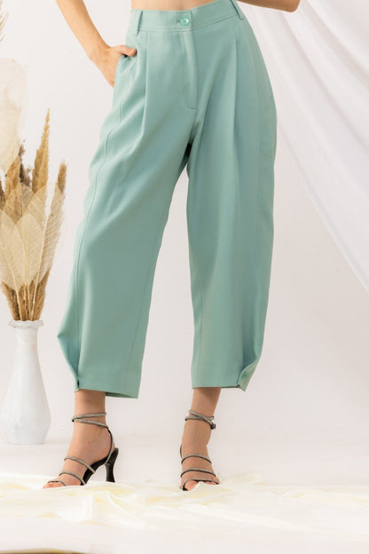 Sea Green Yoka Style Pant With Button