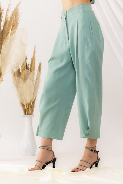 Sea Green Yoka Style Pant With Button