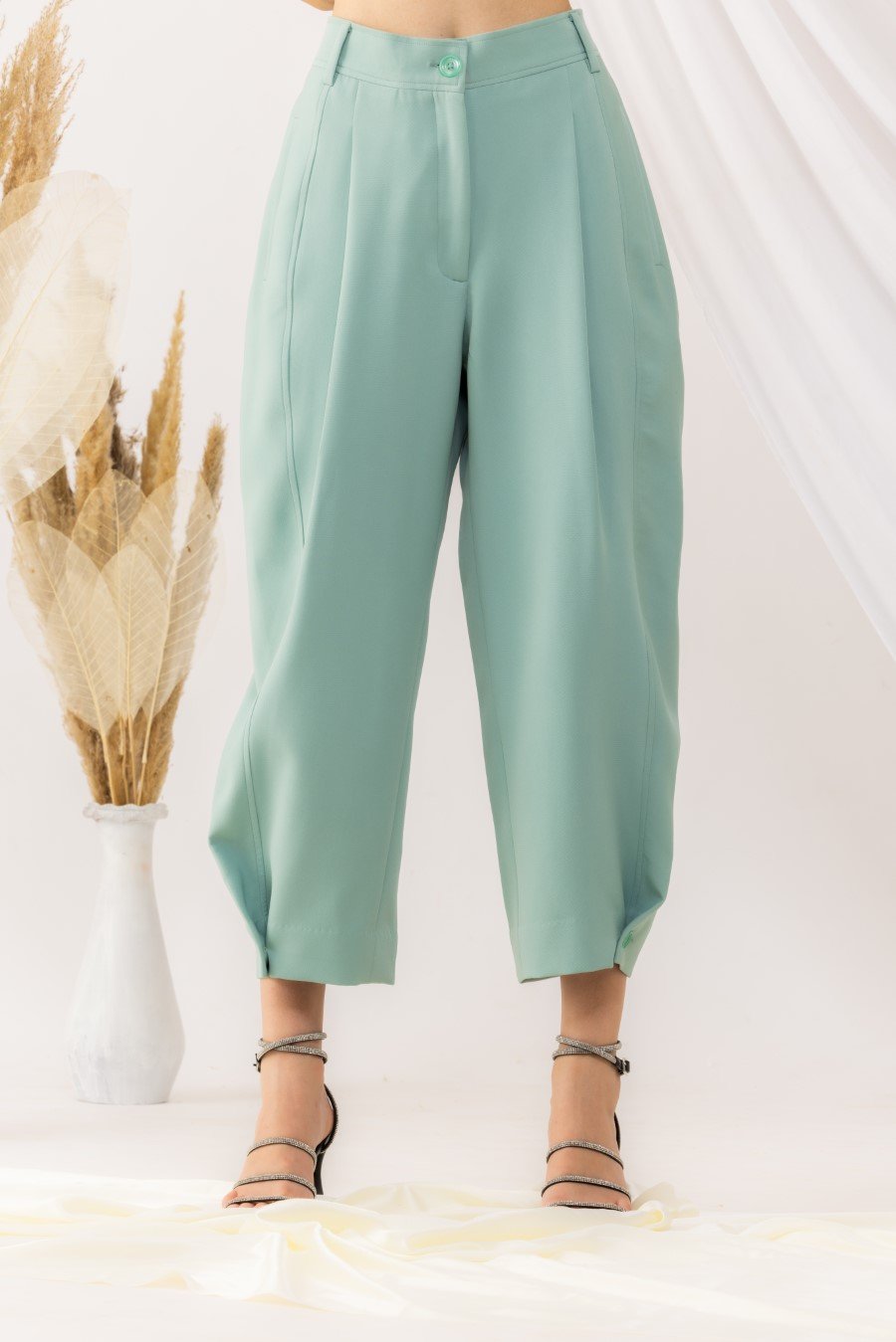 Sea Green Yoka Style Pant With Button