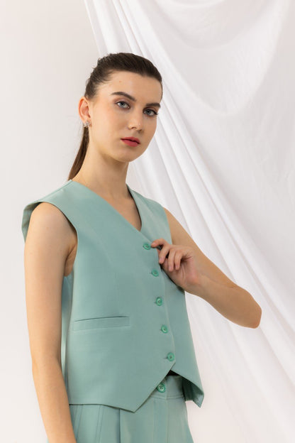 Sea Green Front Button Waist Coat