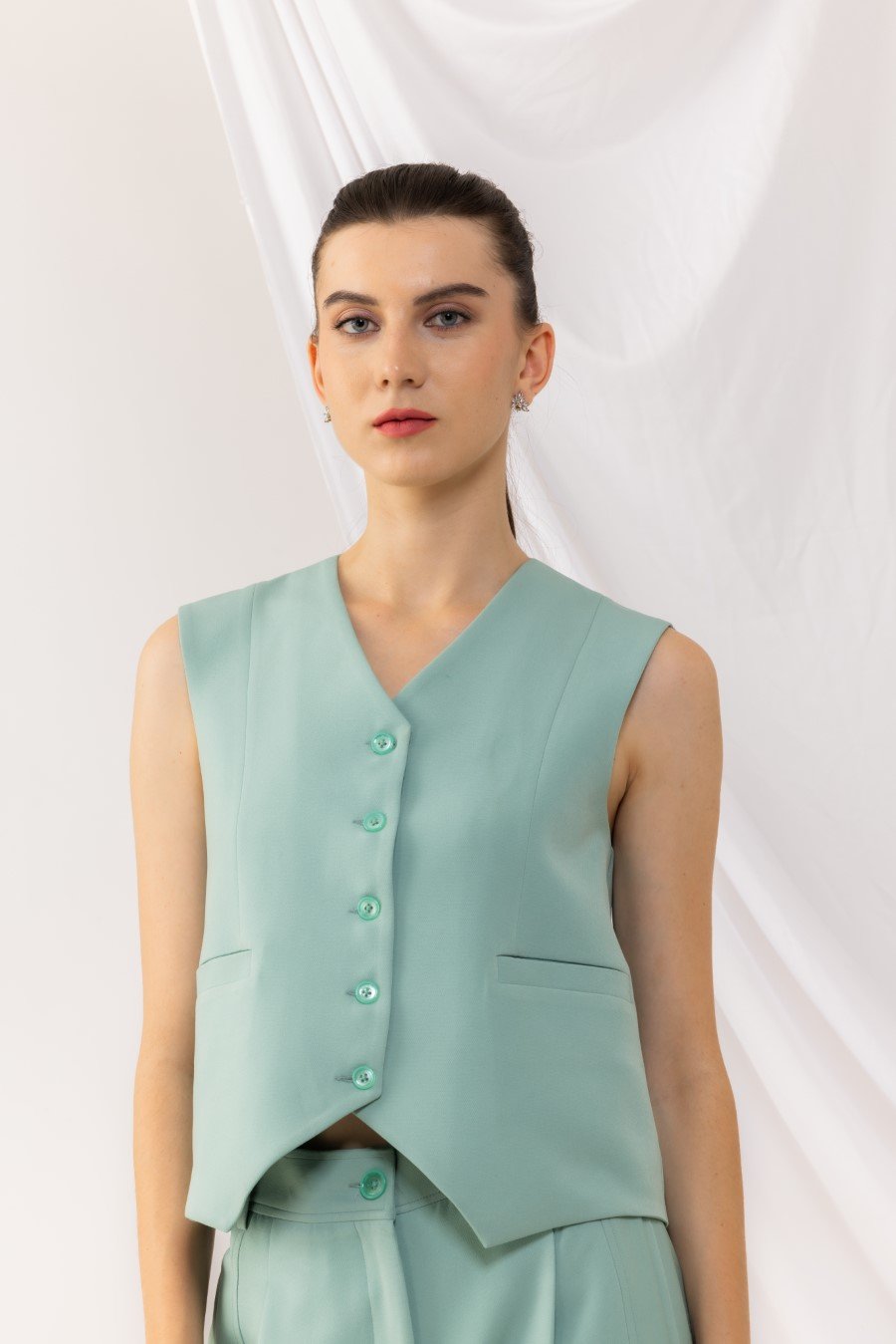 Sea Green Front Button Waist Coat