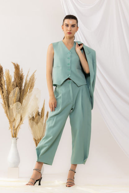 Sea Green Front Button Waist Coat