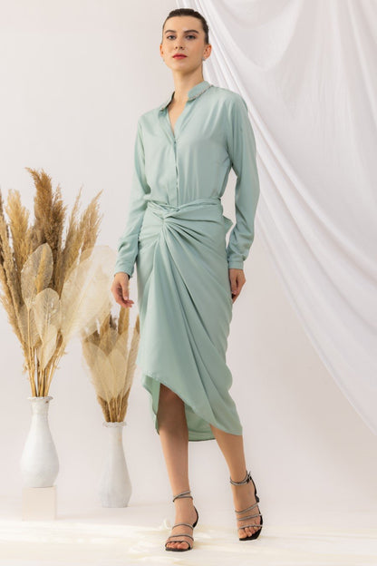 Sea Green Shirt  Front Wrap  Skirt Co-Ord Set