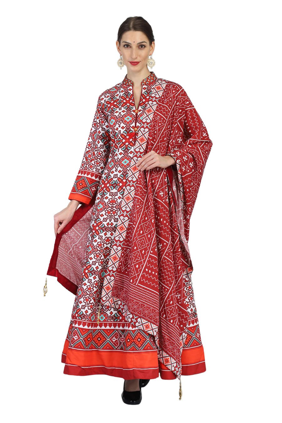Abstract Multi color Patola Anarkali suit