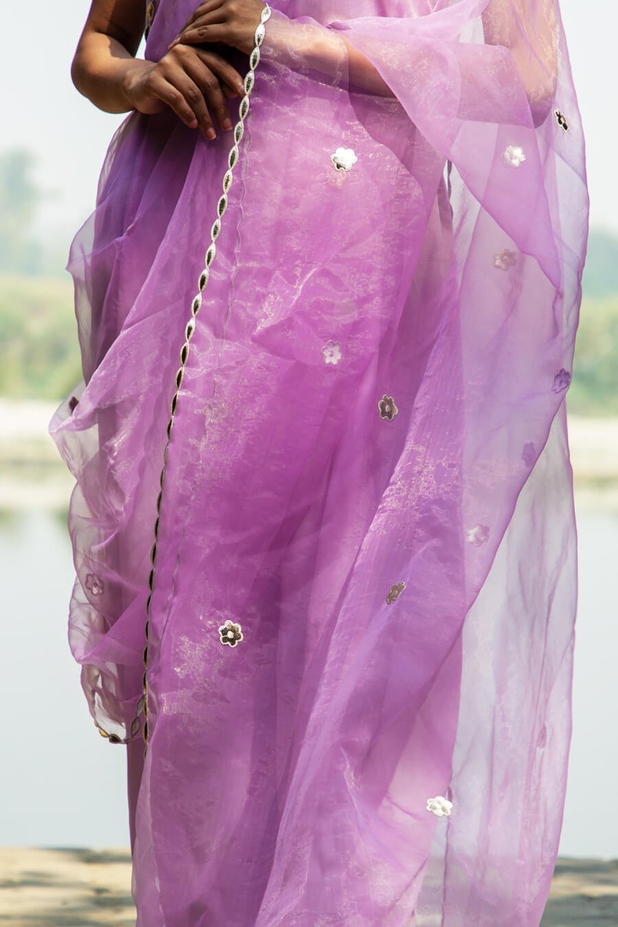 Pastel Lilac Saree Drape Gown