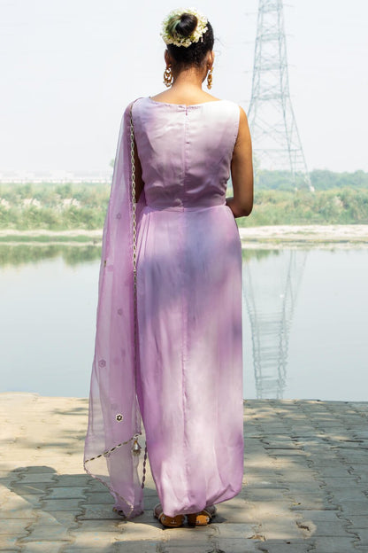 Pastel Lilac Saree Drape Gown