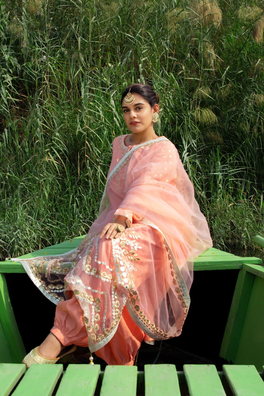 Peach Banarsi Booti Embroidered Suit